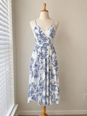ASOS White Midi Dress with Blue Floral Print